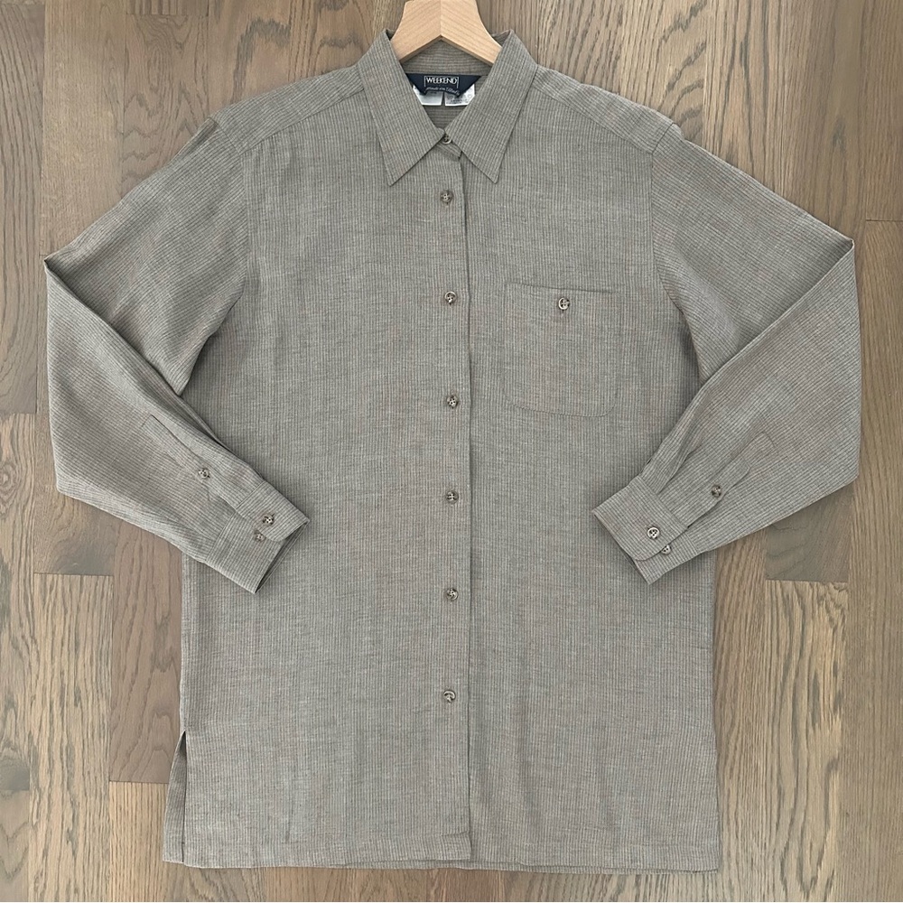Max Mara Weekend Long Sleeve Button Front Pinstripe Shirt Grey and Beige Medium